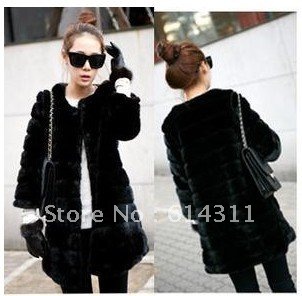 Free shipping  2012 Fashion round neck fur long section of wild Ms. coat