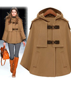 Free shipping 2012 fashion thermal cloak leather buckle on hooded woolen cloak overcoat outerwear Women