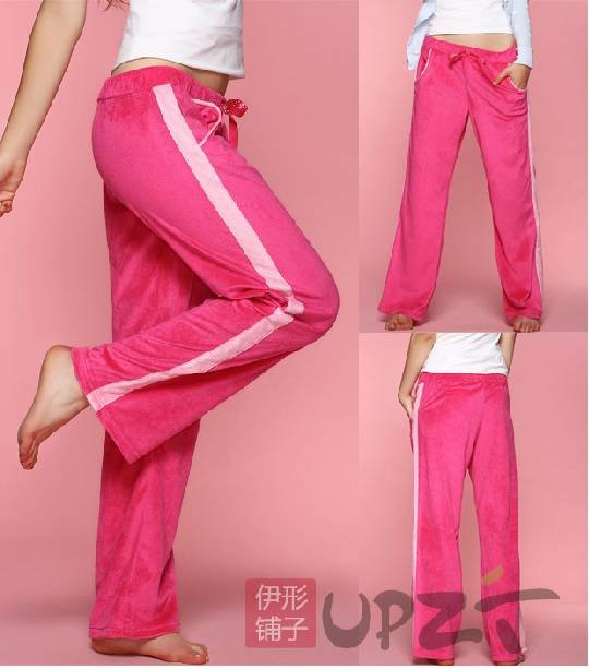 Free Shipping 2012 fashion thickening of leisure coral flocking wasbiul household loose pyjama trousers