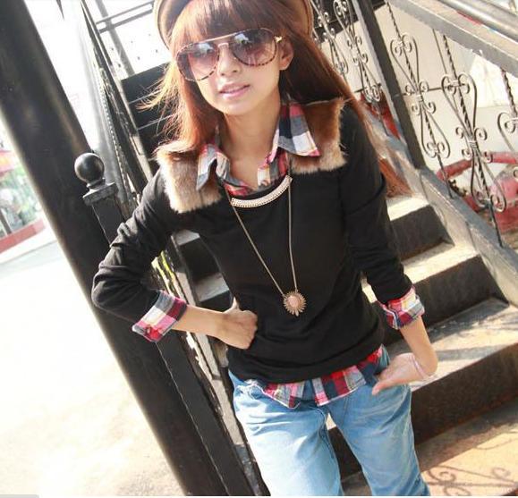 Free shipping! 2012 fashion Thin drizzle shoulder collars long-sleeved cotton T-shirt  X20537204072