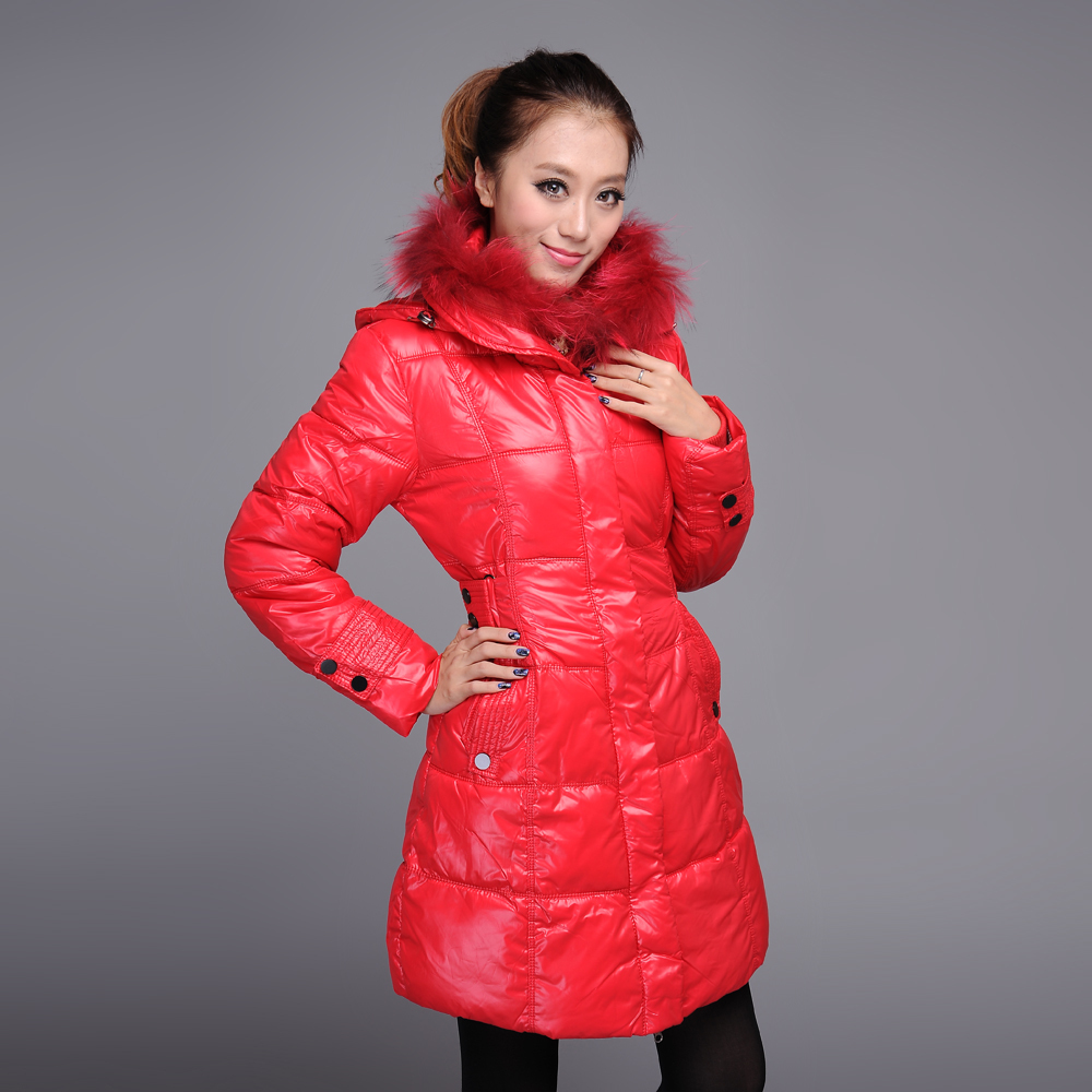 Free Shipping 2012 fashion winter down thickening plus size slim medium-long large fur collar down coat female outerwear