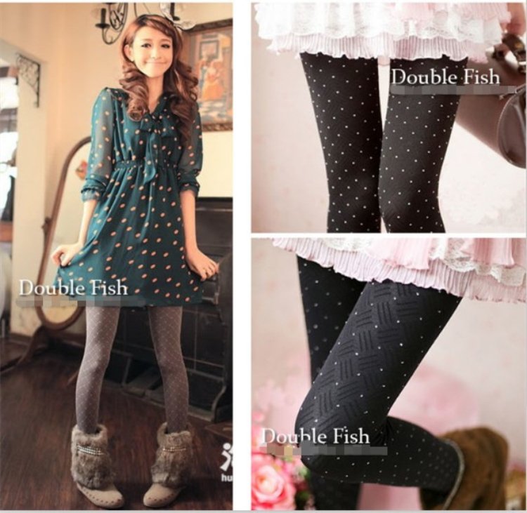 Free shipping 2012 fashion winter Thin dot Takifugu velvet tights