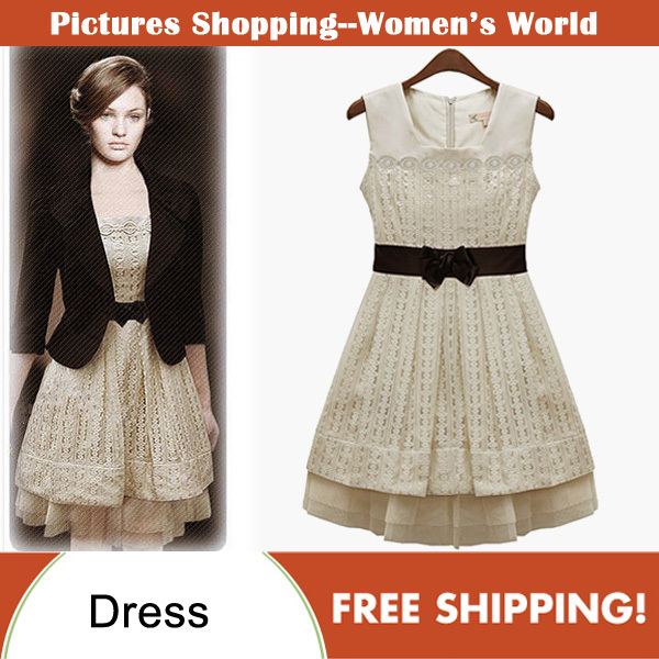 Free shipping 2012 Fashion women clothing Sleeveless casual vintage lace elegant slim ladies princess dresses with belt #9948