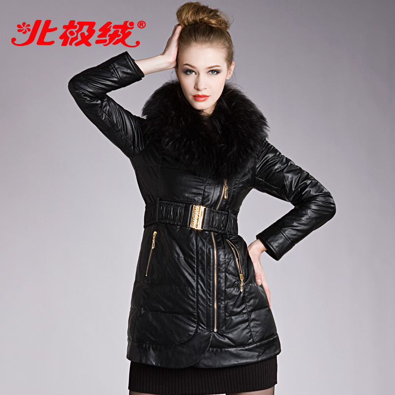 Free Shipping 2012 fashion women down coat Women's slim   medium-long faux leather large fur collar 1185  women's down jacket