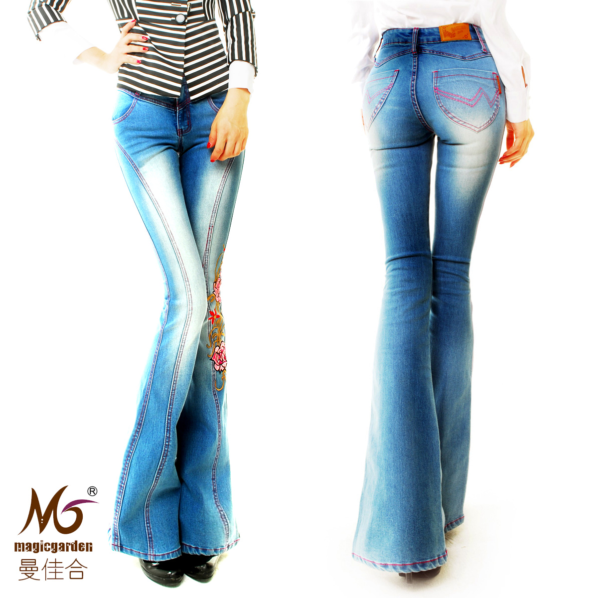 Free Shipping  2012  Fashion Women High Quality ethnic embroidery Slim  jeans 31NF25