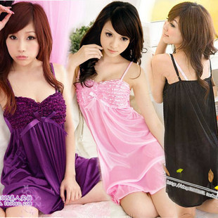 Free shipping 2012 faux silk spaghetti strap nightgown sleepwear silk underwear sexy spaghetti strap sleepwear