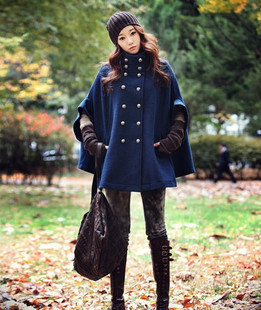 Free shipping 2012 female double breasted woolen cloak overcoat outerwear cape 0116