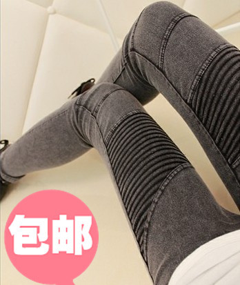 Free Shipping 2012 female fashion all-match patchwork water wash tie-dyeing denim legging