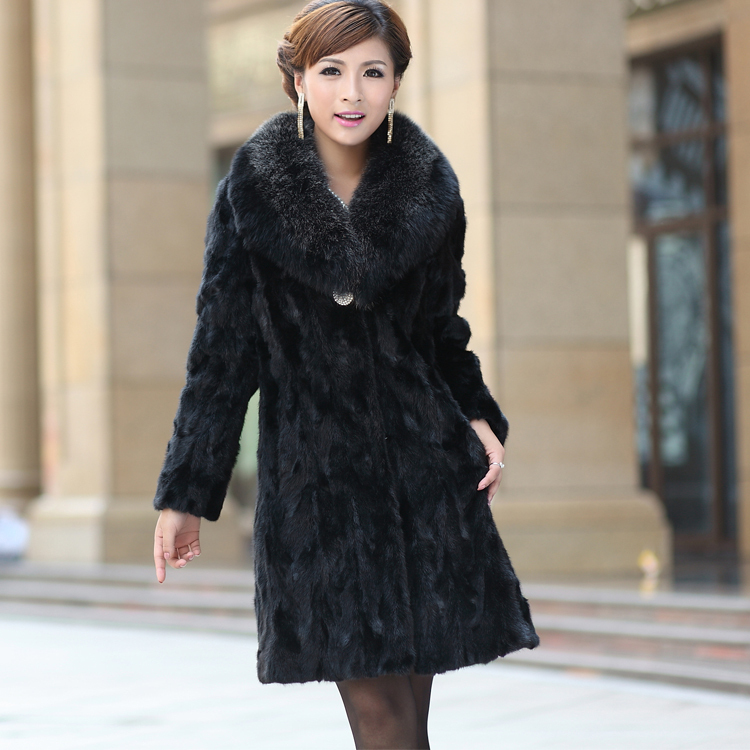 free shipping 2012 female long design slim two-color fox fur mink overcoat fur coat