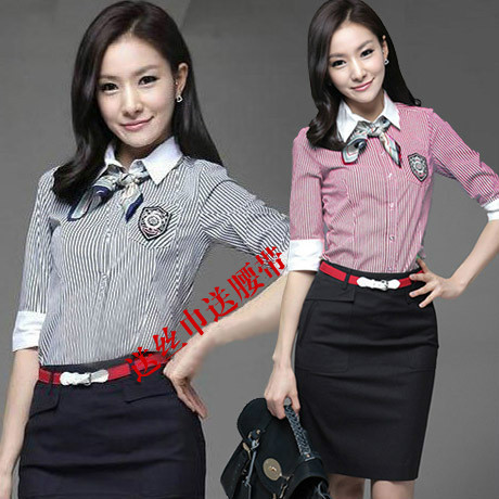 Free shipping 2012 female summer fashion formal work wear work wear set fashion stripe shirt female professional skirt