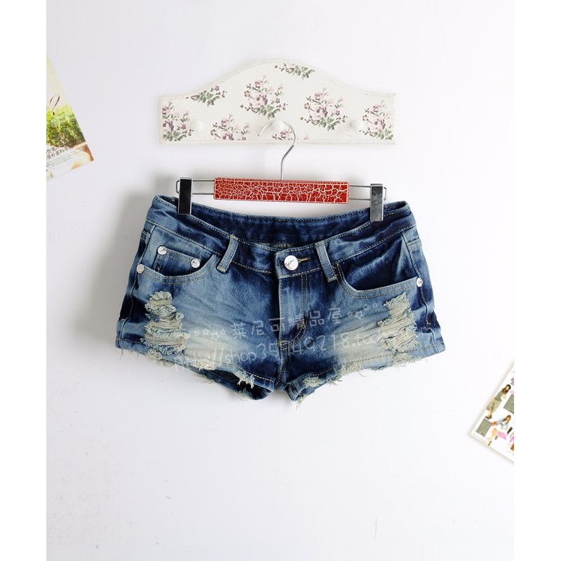 Free shipping! 2012 female summer retro finishing hole slim denim shorts hot trousers - 2 style