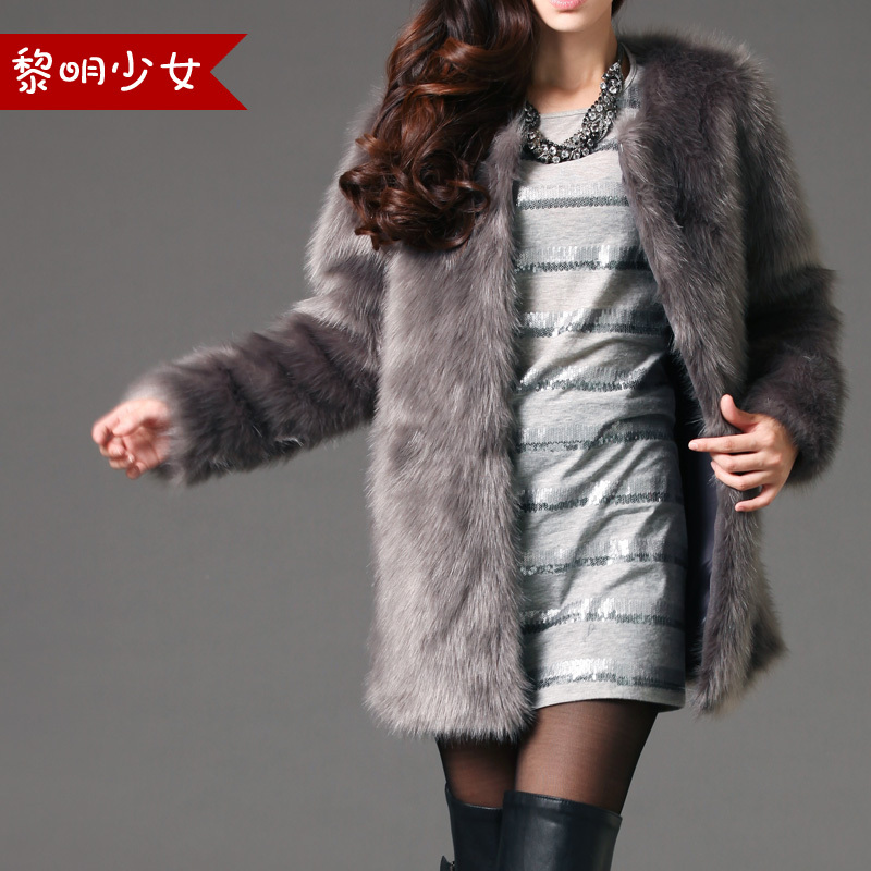 free shipping 2012 fox fur rabbit fur long design formal faux outerwear top overcoat