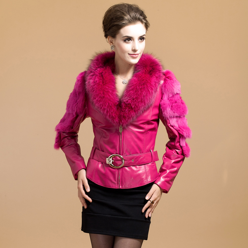 free shipping 2012 fox fur sheepskin genuine leather clothing female genuine leather clothing b9961