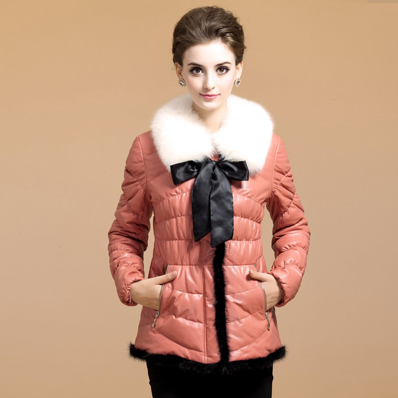 free shipping 2012 fox fur sheepskin genuine leather clothing female genuine leather down coat leather clothing b6658