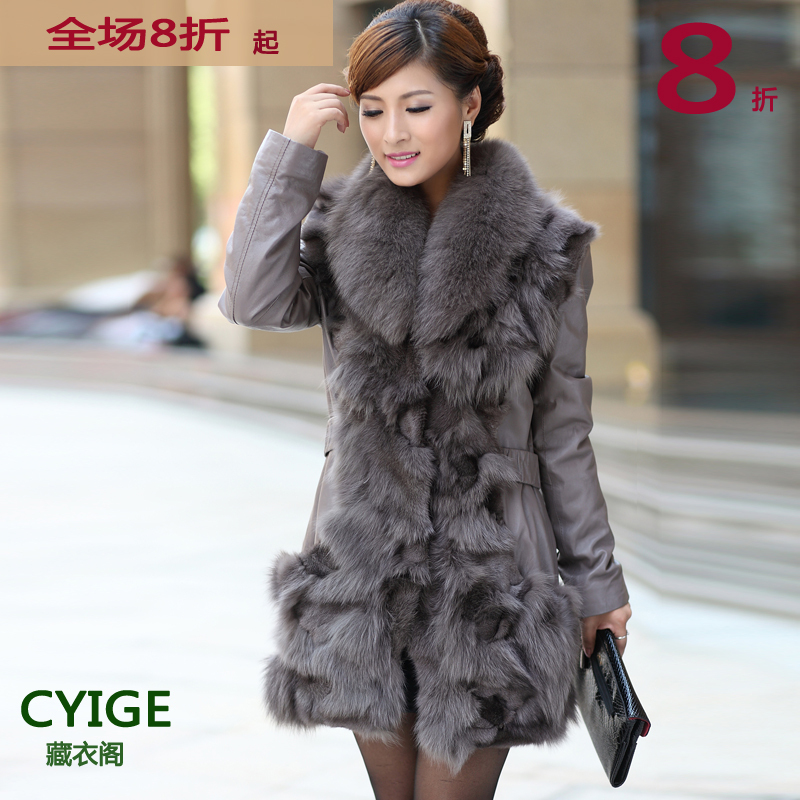 free shipping 2012 fox wool fox sheepskin leather clothing outerwear leather clothing fur coat