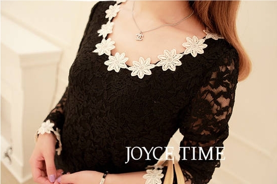 Free shipping 2012 fresh small daisy flowers neckline full lace long-sleeve basic shirt - shirts073