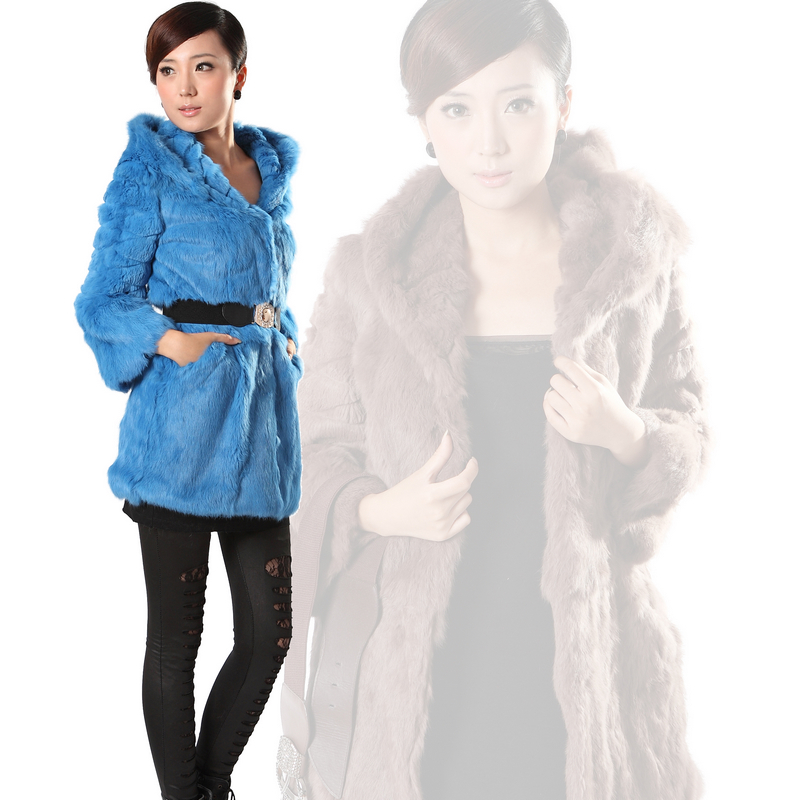 free shipping 2012 full leather rabbit fur overcoat slim female medium-long outerwear