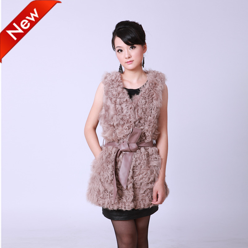 Free Shipping! 2012 fur autumn and winter sheep vest women's ultra long wool vest