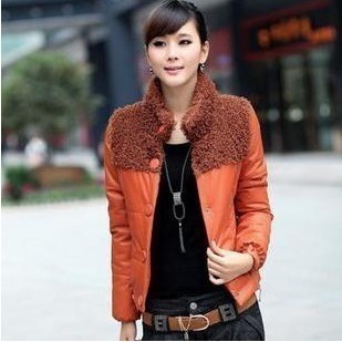 Free shipping 2012 fur collar short jacket women outerwear wadded jacket button fashionable casual wadded jacket