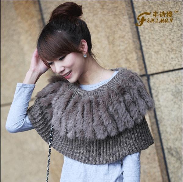 Free shipping 2012 fur pullover muffler scarf female cape rabbit fur knitted sleeves outerwear winter thermal Women