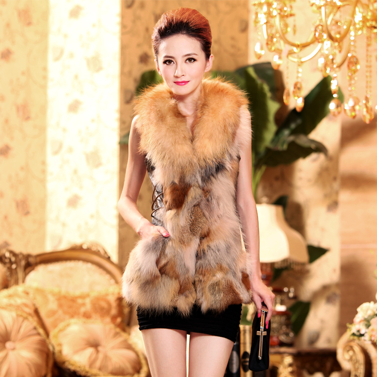 Free shipping 2012 fur raccoon large fur collar leather vest female