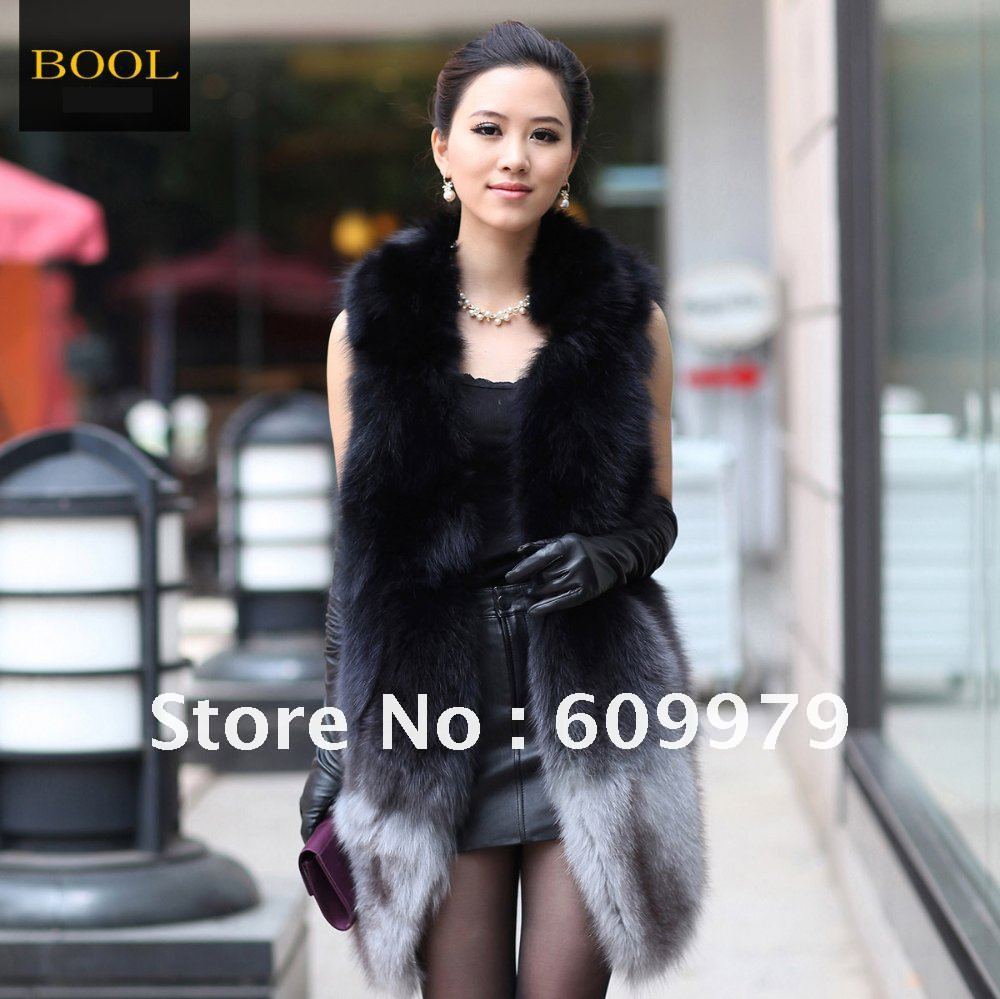 Free Shipping 2012 Fur Vest Fur Coat Outerwear Long Design Womens FF00161 Size of  M, L, XL