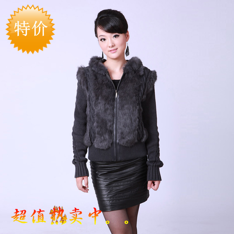 Free Shipping! 2012 fur winter rabbit wool knitted with a hood women's outerwear