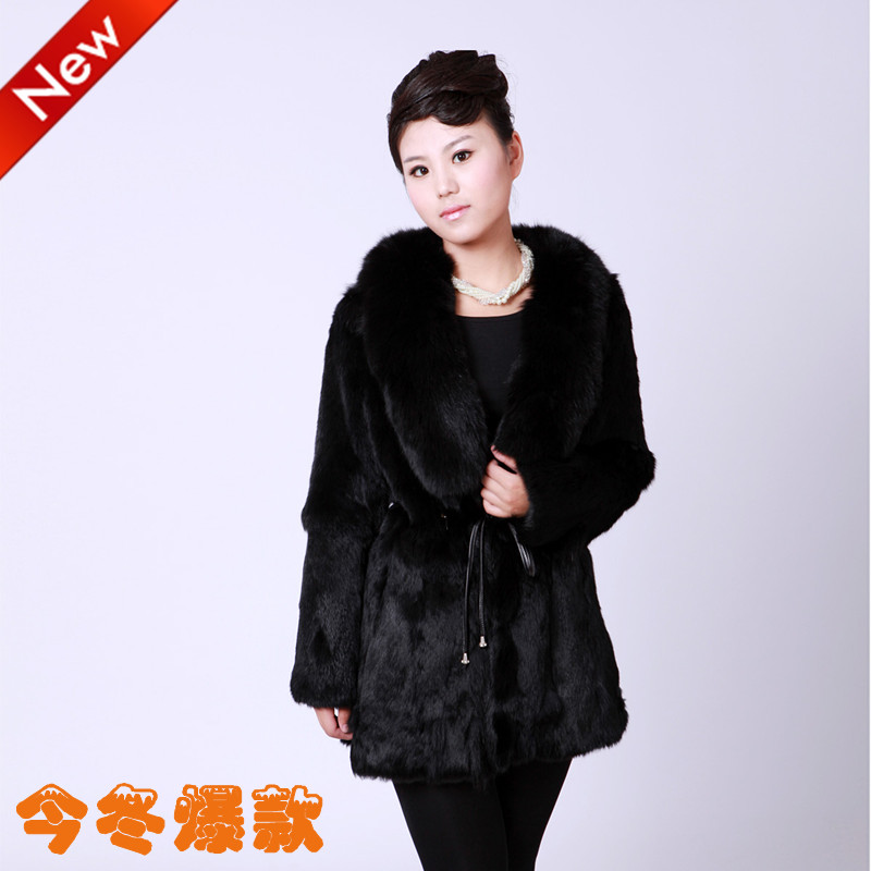 Free Shipping! 2012 fur winter women's rabbit fur fox fur lengthen fur coat