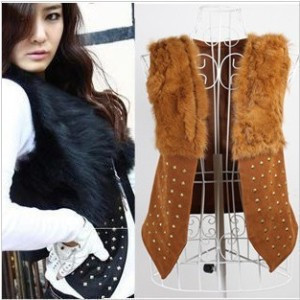 FREE SHIPPING 2012 ! gentlewomen rabbit fur decoration rivet vest vest