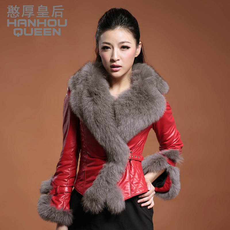 free shipping  2012 genuine leather clothing female short design genuine leather sheepskin fox fur outerwear