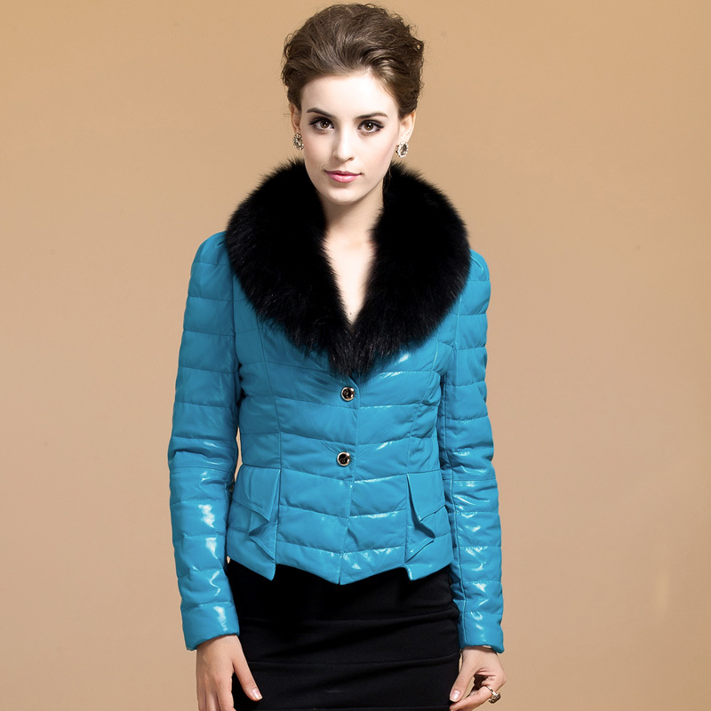 free shipping 2012 genuine leather clothing female slim fox fur genuine leather down coat 1158