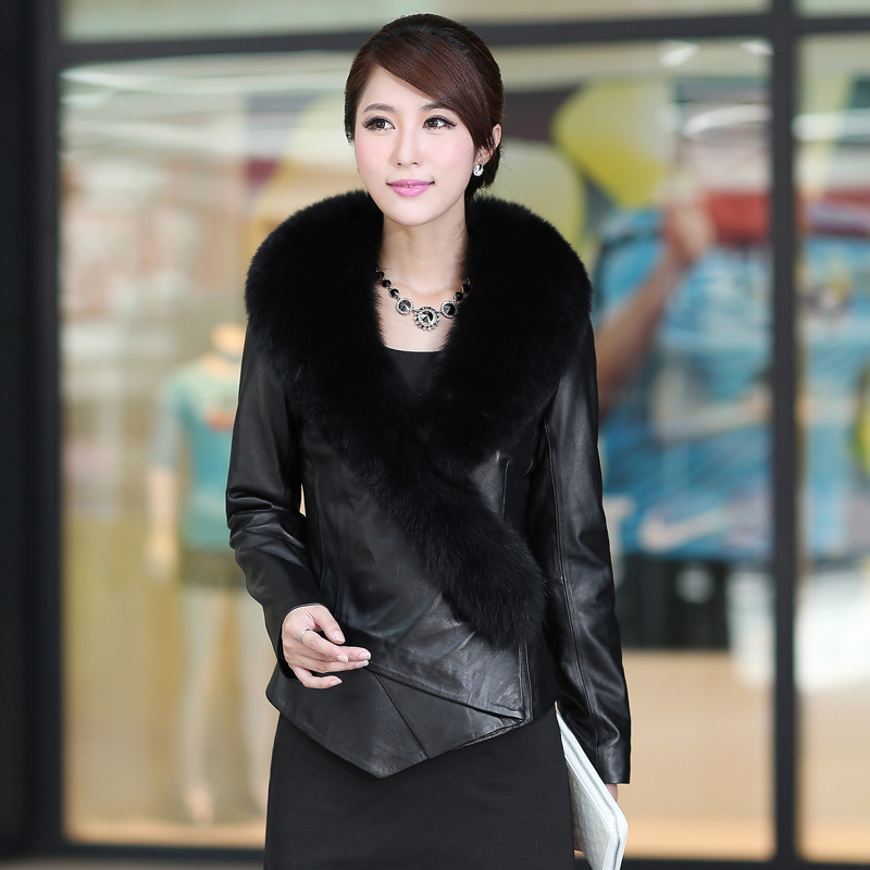 free shipping 2012 genuine leather clothing sheepskin fox fur slim women's outerwear 1112