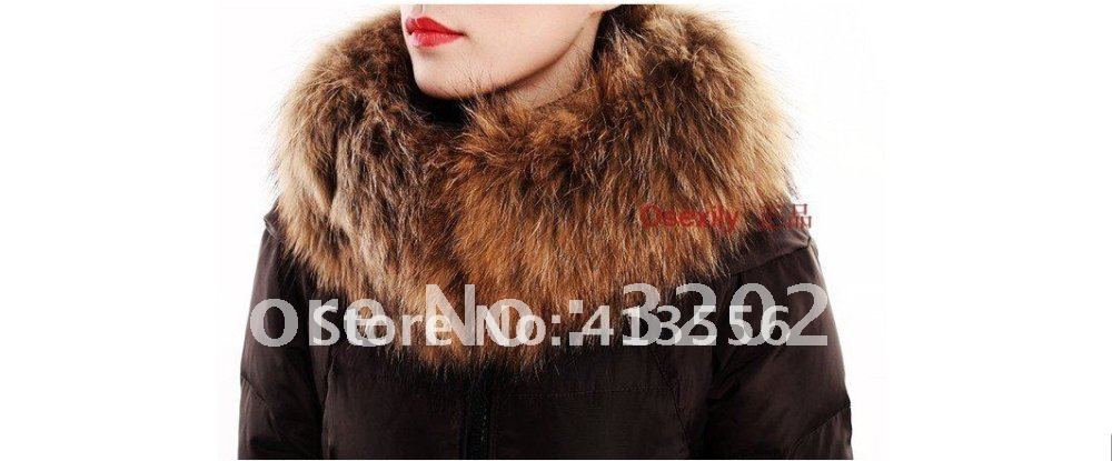 free shipping 2012 genuine special oversized fur collar dress long money down outerwear Khaki ladies ow342