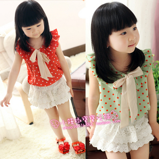 Free shipping 2012 girls clothing fresh polka dot bow sleeveless chiffon vest