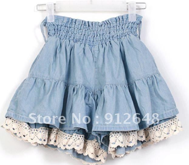 free  shipping    2012 han edition big yards light blue lace cowboy skirts pants