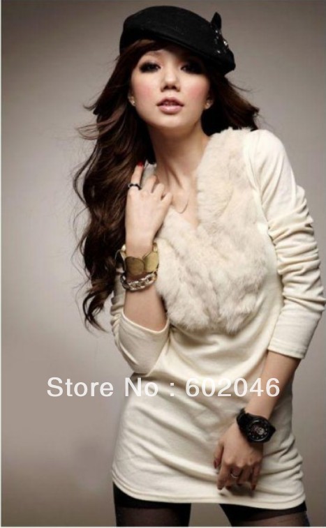 Free shipping 2012 han rabbit hair V collar warm personality fashion render unlined upper garment