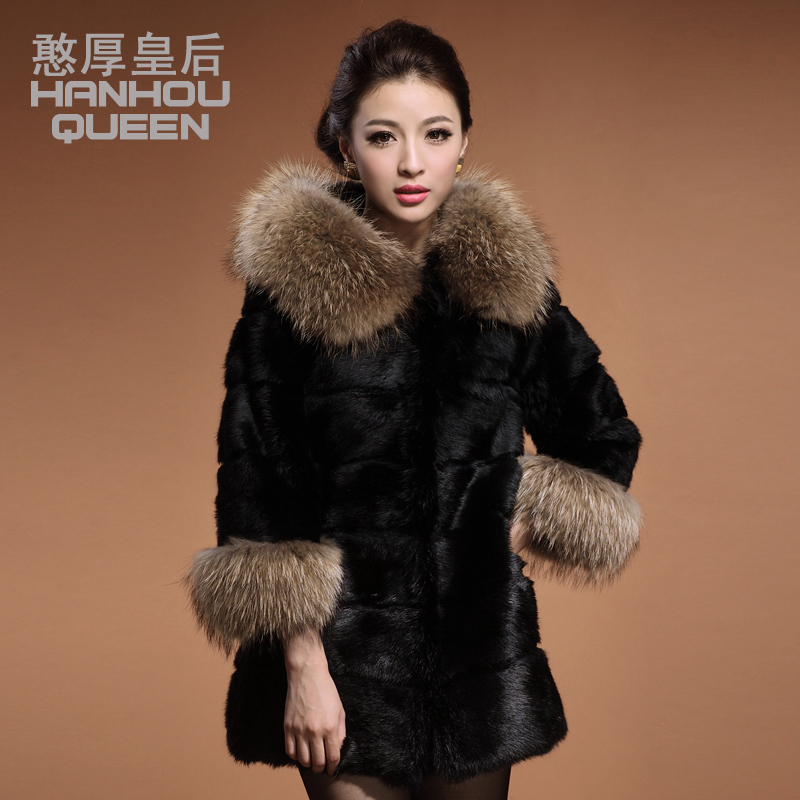 free shipping  2012 hooded raccoon medium-long rex rabbit hair fur coat