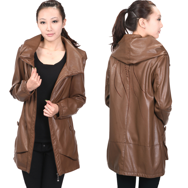 Free shipping 2012 Hot Sale Fashion Women High-grade Genuine Leather Sheepskin Leather Jacket Dust Coat Plus Size / L-5XL