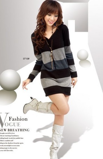 free shipping 2012 hot sale fashion Women's autumn 100% cotton medium-long long-sleeve V-neck t skirt sweater sports top 102