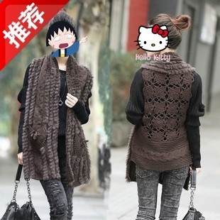 Free Shipping 2012 hot sale  Hand Knitting Rabbit Fur coat medium-long female fur Veat