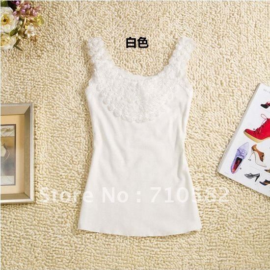 Free shipping 2012 hot sale women summer stereoscopic rose lace camisole, Supporter vest, under shirt(7 colours)