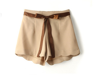 Free shipping 2012 hot sale womens fashion bandage smoke ribbon loose wave sweep casual shorts pants