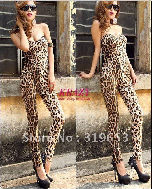 Free shipping +   2012 Hot Sell Fashional Woman Leopard club Jumpsuit