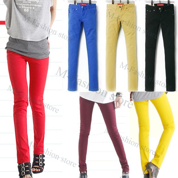 Free Shipping 2012 Hot sell Women's Sexy Candy Colors Pencil Pants Slim Fit Skinny Stretch Jeans Trousers