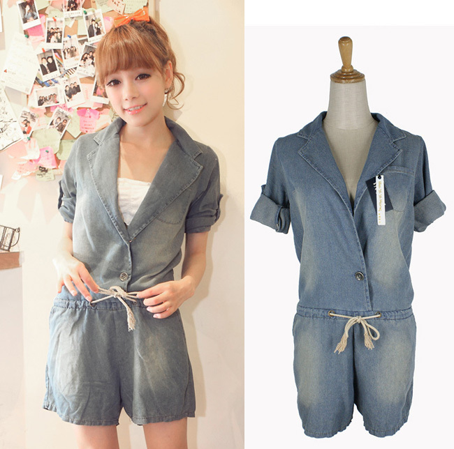 Free Shipping 2012 hot-selling casual deep v neck slim high waist jeans jumpsuit for women MY01181JK