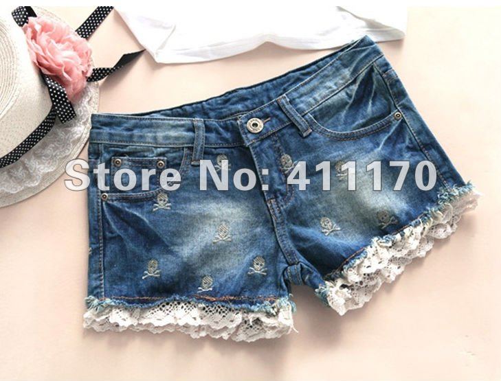 Free shipping 2012 Hotsale Summer Jeans Short Women  ,Lace Short