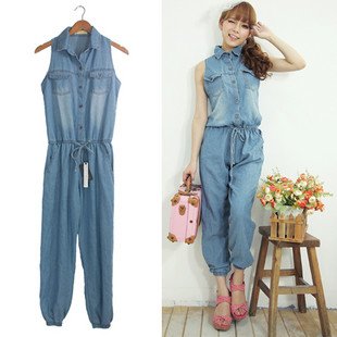 Free Shipping #2012 Japanese fashion woman / retro waist denim / jumpsuit a01205