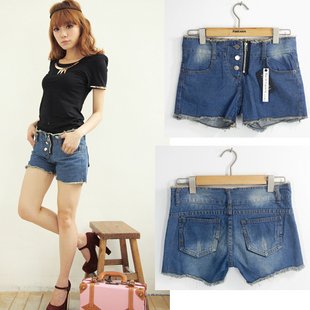 Free Shipping#2012 Japanese women side zipper, edging jeans shorts, hot pants A09968