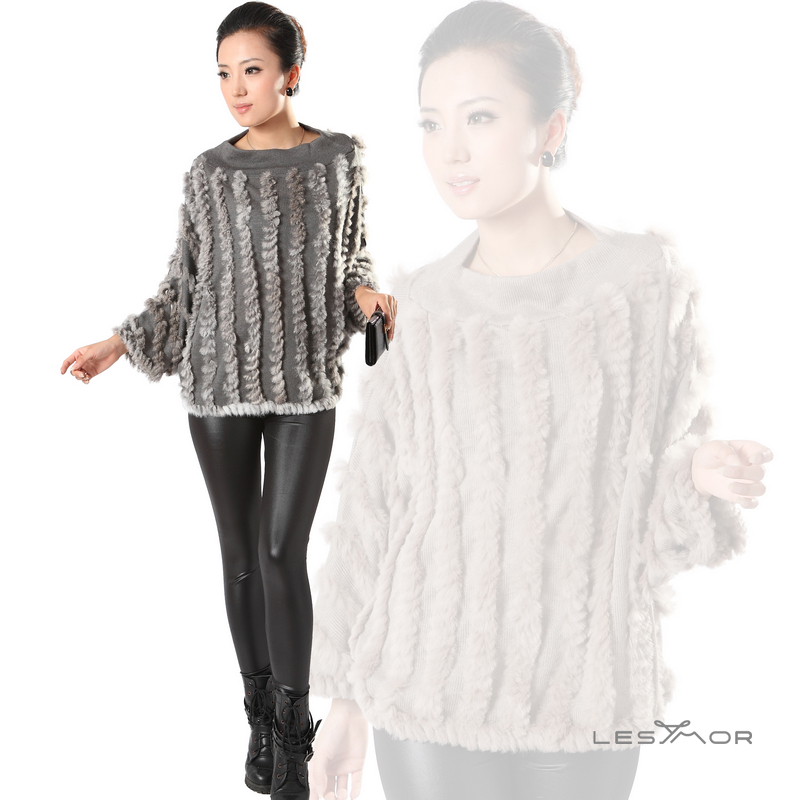 free shipping 2012 knitted rabbit fur cloak batwing shirt fur knitted long-sleeve outerwear