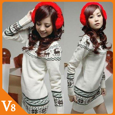 Free Shipping 2012 Korean autumn winter slim outerwear medium-long fashion sweater women winter christmas deer women's sweater